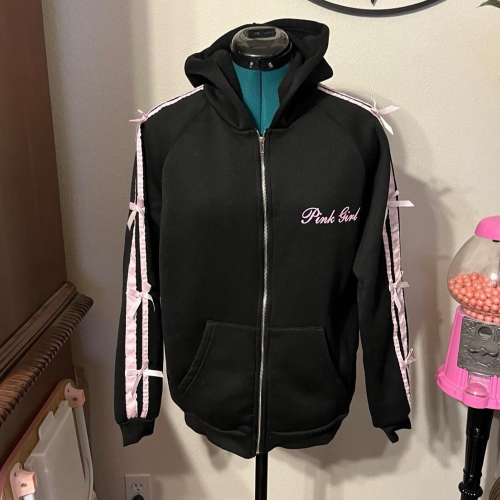 Pink Girl Black Jacket With Bow Details